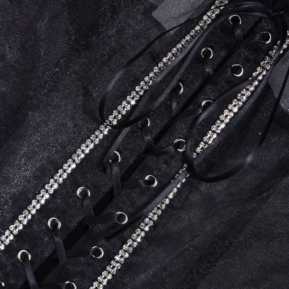 Transparent Corset Sexy Women Fashionable Vest Rhinestone Outer Wear Lace Up Lace Wrapped Chest