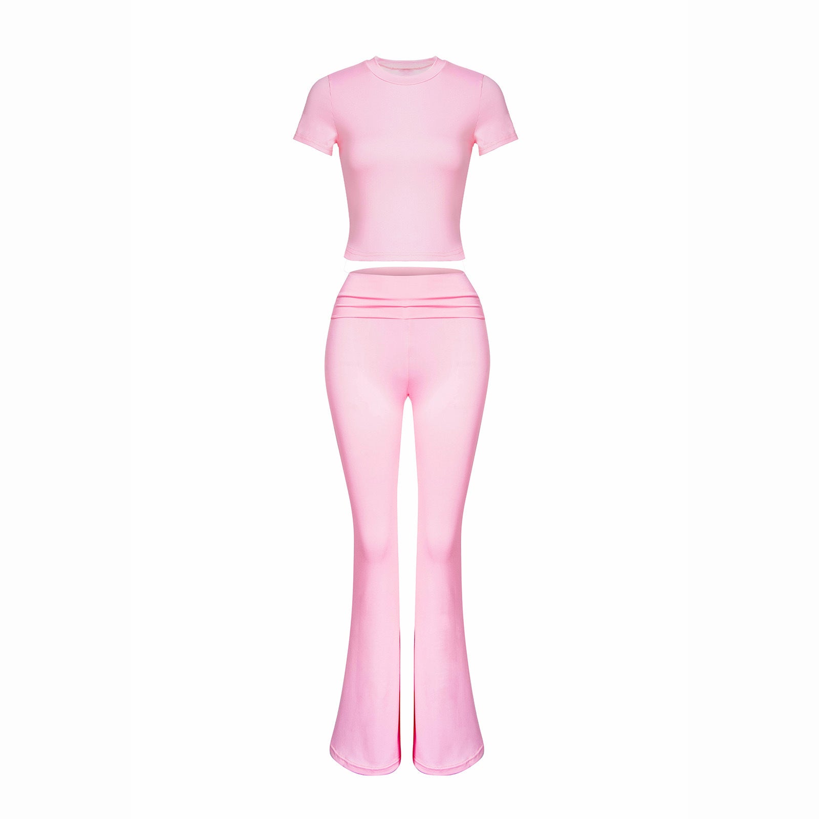 Women Clothing Spring Summer Casual Solid Color Slim Fit Short Sleeve Suit