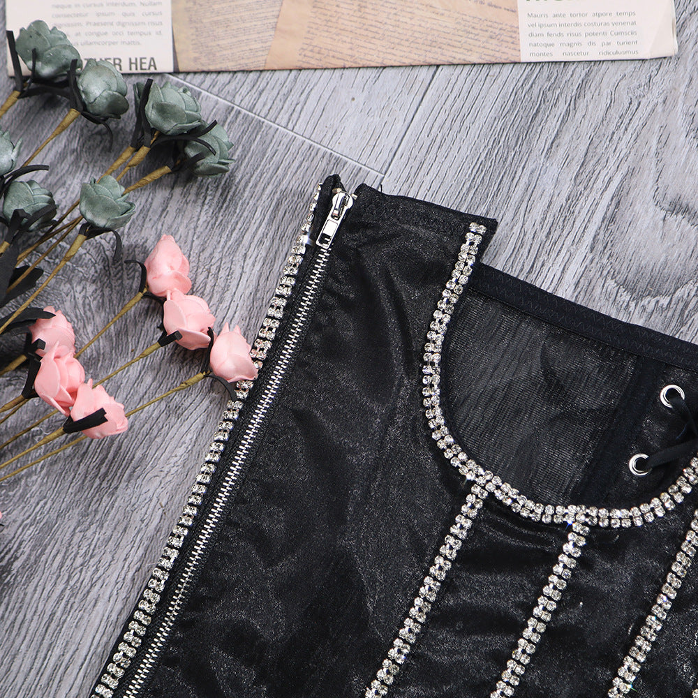 Transparent Corset Sexy Women Fashionable Vest Rhinestone Outer Wear Lace Up Lace Wrapped Chest