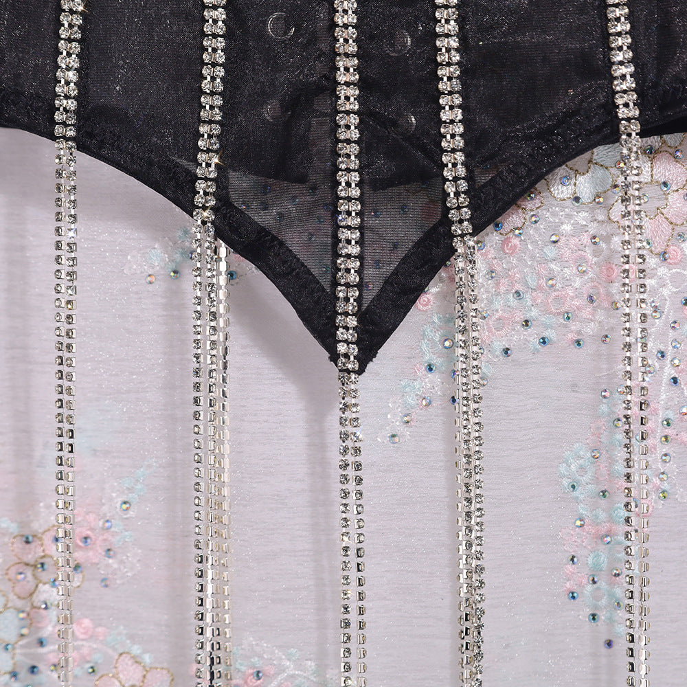 Transparent Corset Sexy Women Fashionable Vest Rhinestone Outer Wear Lace Up Lace Wrapped Chest
