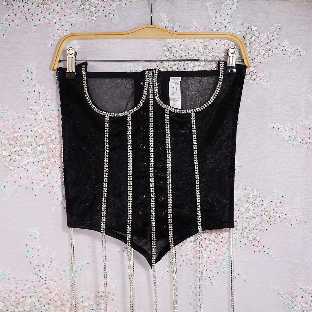 Transparent Corset Sexy Women Fashionable Vest Rhinestone Outer Wear Lace Up Lace Wrapped Chest