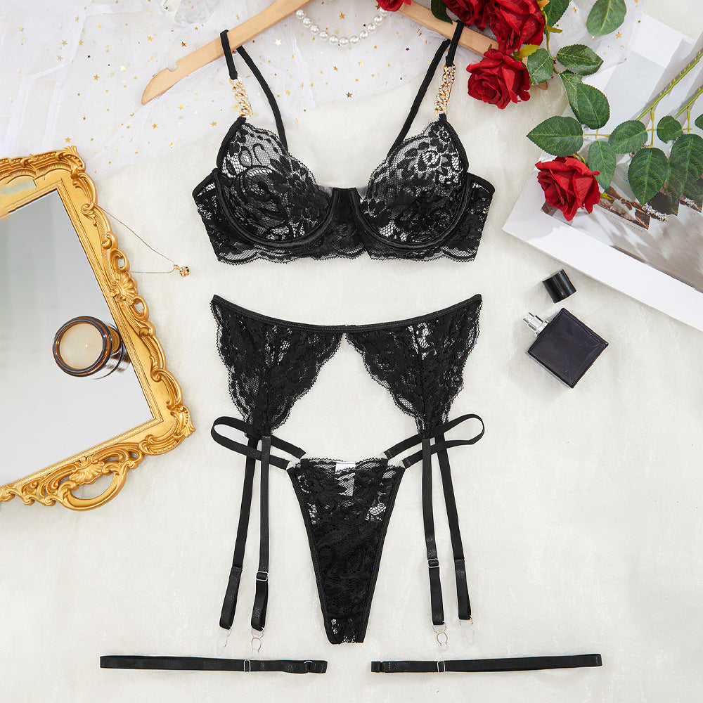 Heavy Industry Sexy Lingerie Sexy Leg Warmer Exquisite Diamond Decorations Lace Garter Belt Four Piece Set Summer