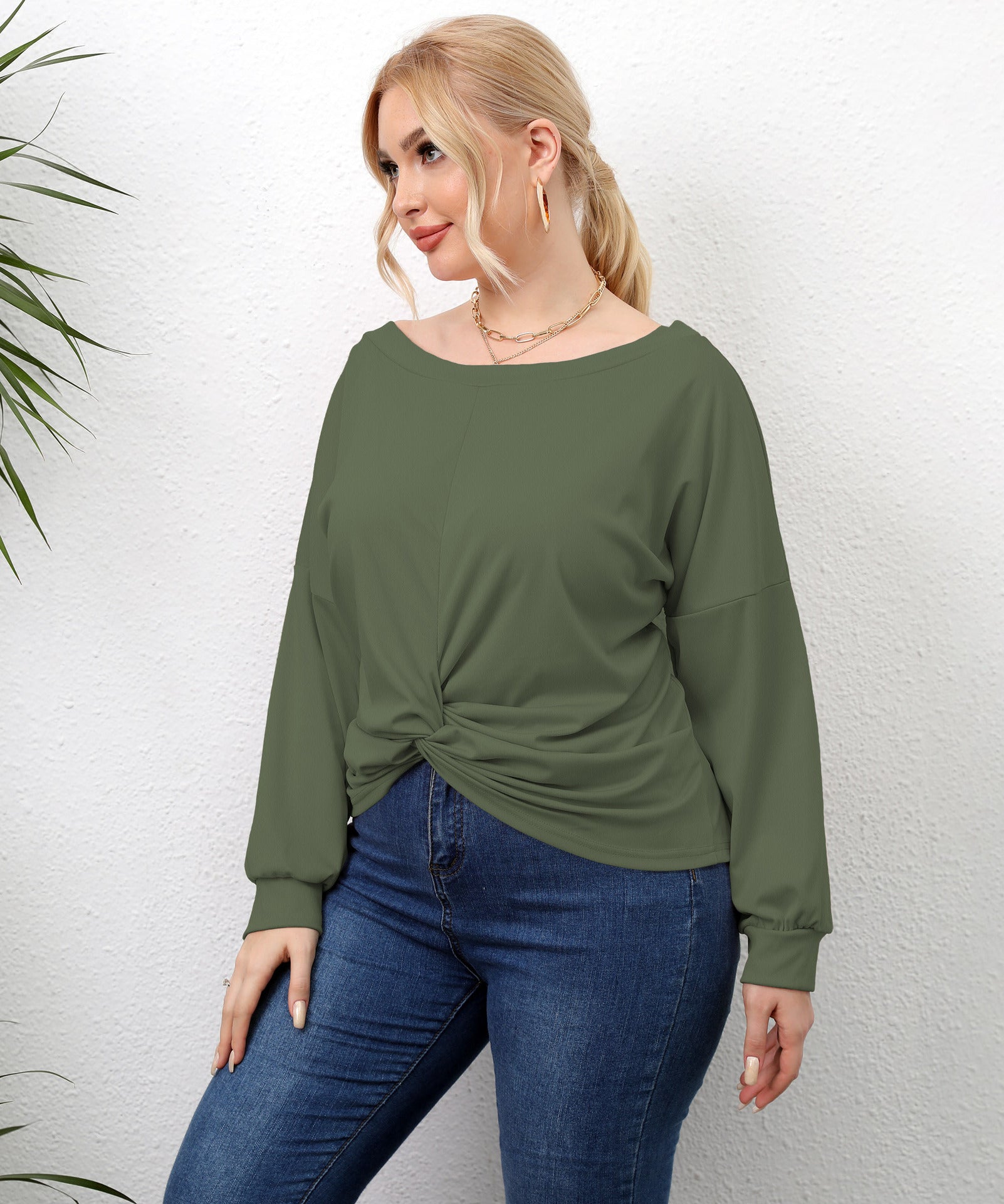 Sleeve Solid Color Irregular Cross