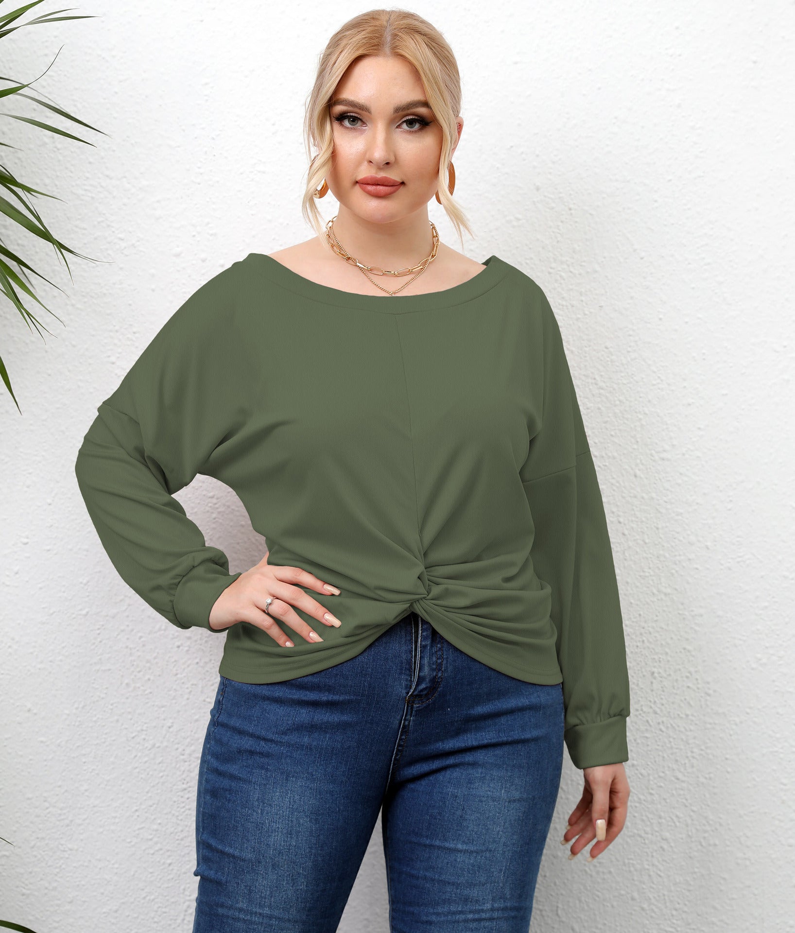 Sleeve Solid Color Irregular Cross