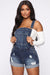 Elastic Ripped Suspender Denim Shorts One Piece Denim Jumpsuits