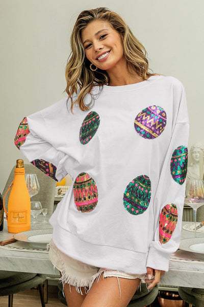 Spring Easter Egg Sequined Sweater Pullover Long Sleeve Top Women Outerwear