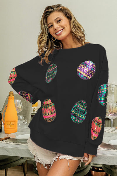 Spring Easter Egg Sequined Sweater Pullover Long Sleeve Top Women Outerwear