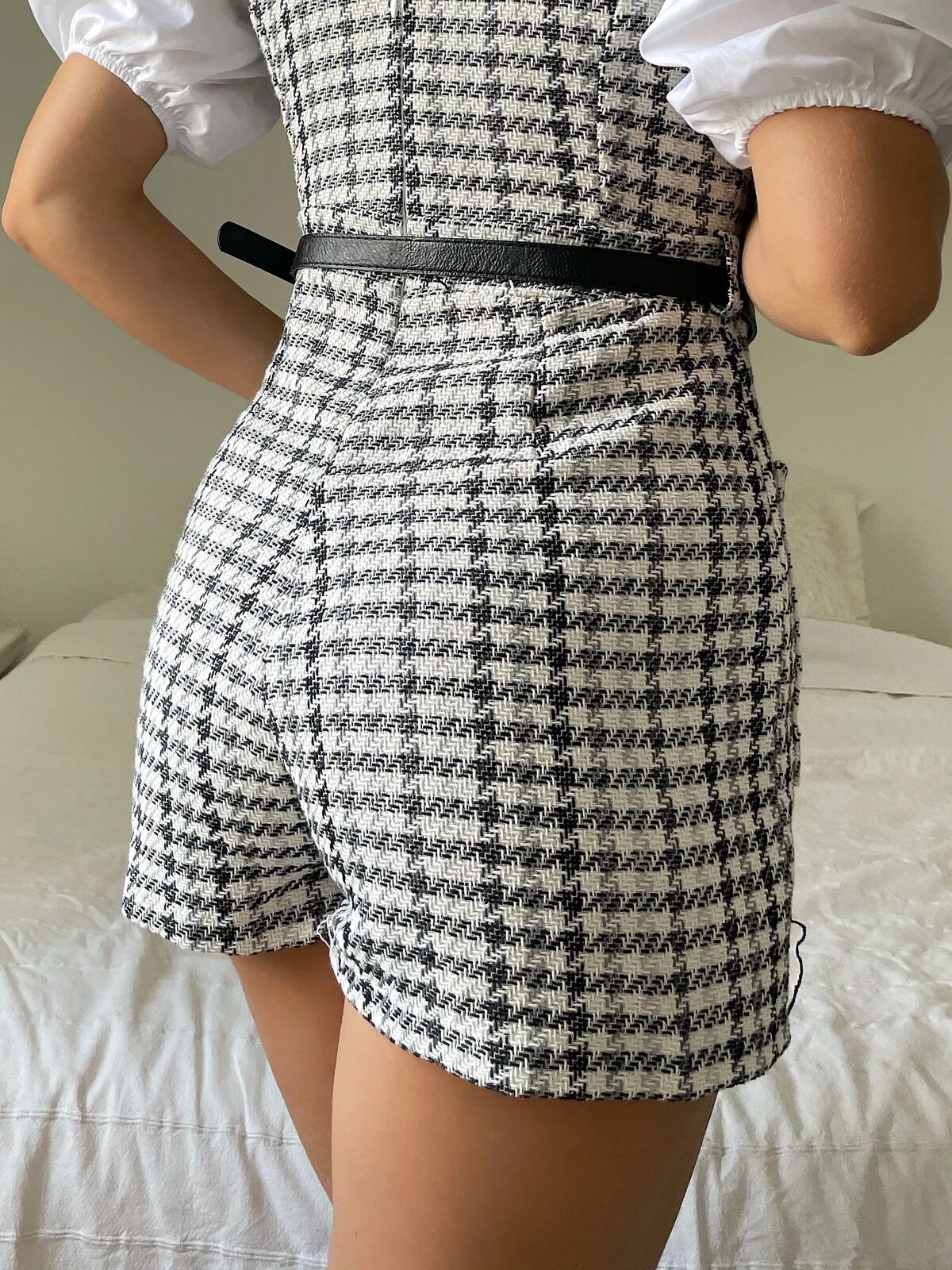 Summer Women Clothing Collared Contrast Color Check Short Skirt With Belt Dress Women