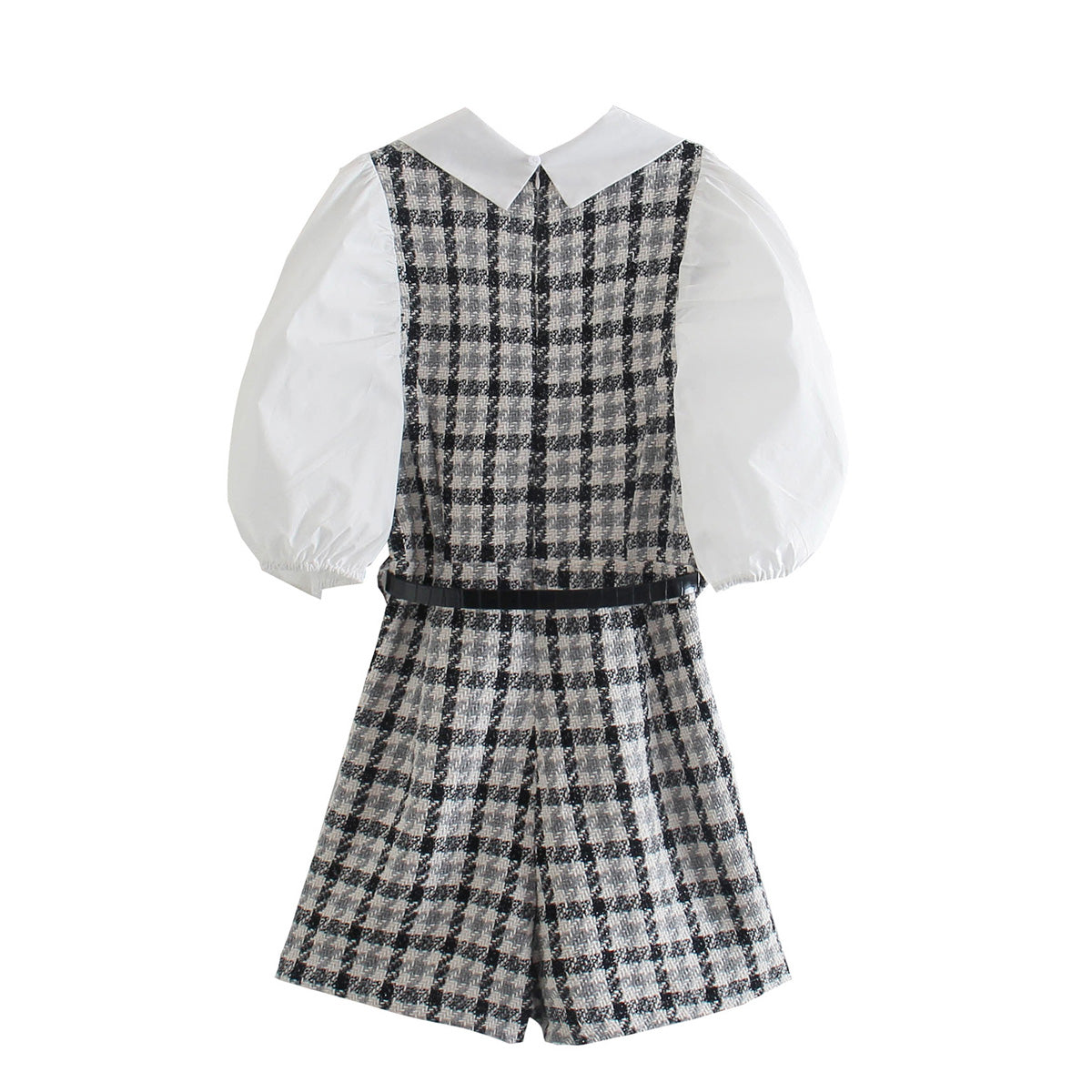 Summer Women Clothing Collared Contrast Color Check Short Skirt With Belt Dress Women