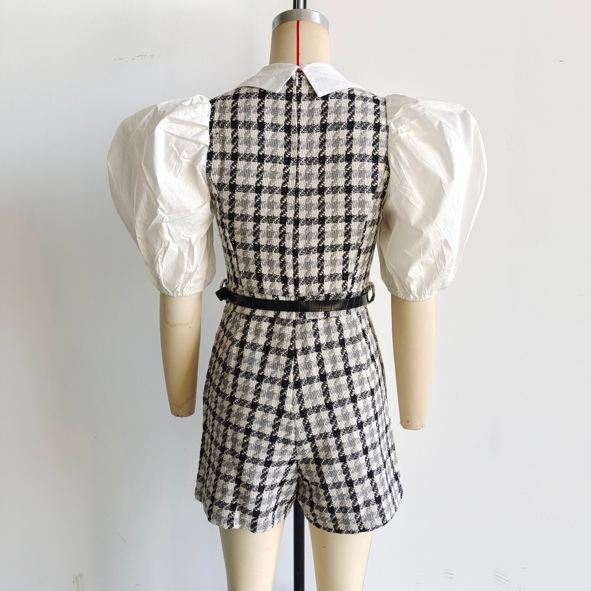 Summer Women Clothing Collared Contrast Color Check Short Skirt With Belt Dress Women