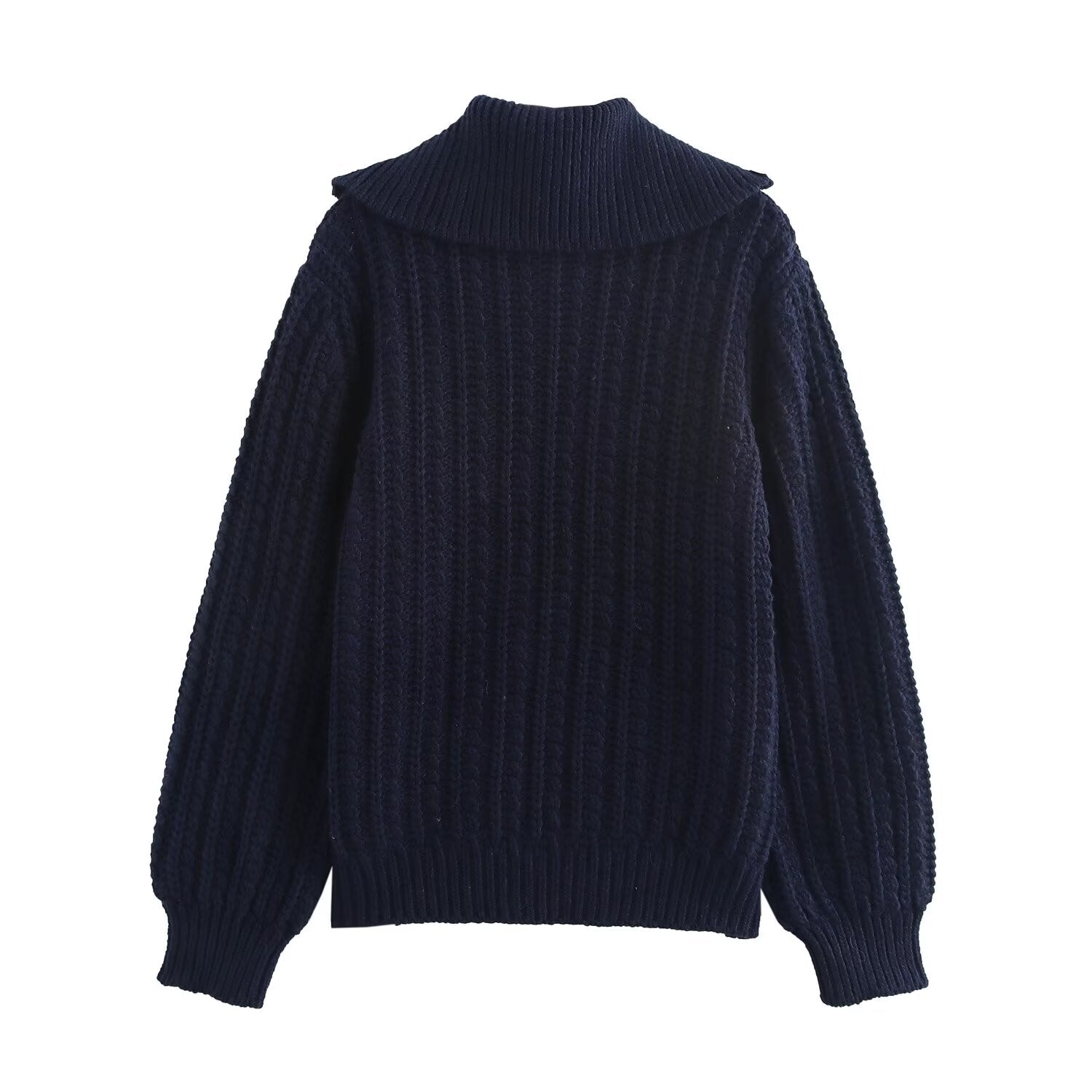 Fall Women Clothing Thick Needle Loose Half Zipper Collared Knitted Pullover Sweater