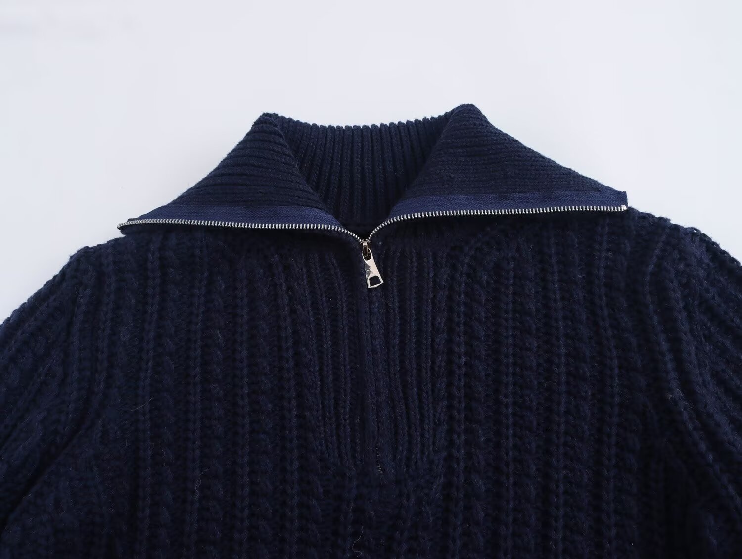 Fall Women Clothing Thick Needle Loose Half Zipper Collared Knitted Pullover Sweater