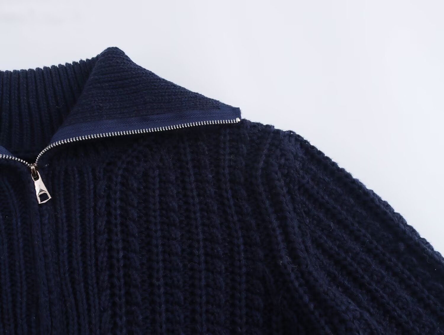 Fall Women Clothing Thick Needle Loose Half Zipper Collared Knitted Pullover Sweater