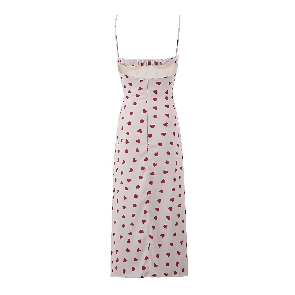Women Clothing Winter Heart Printing Suspender Lace Stitched Backless Slimming Dress