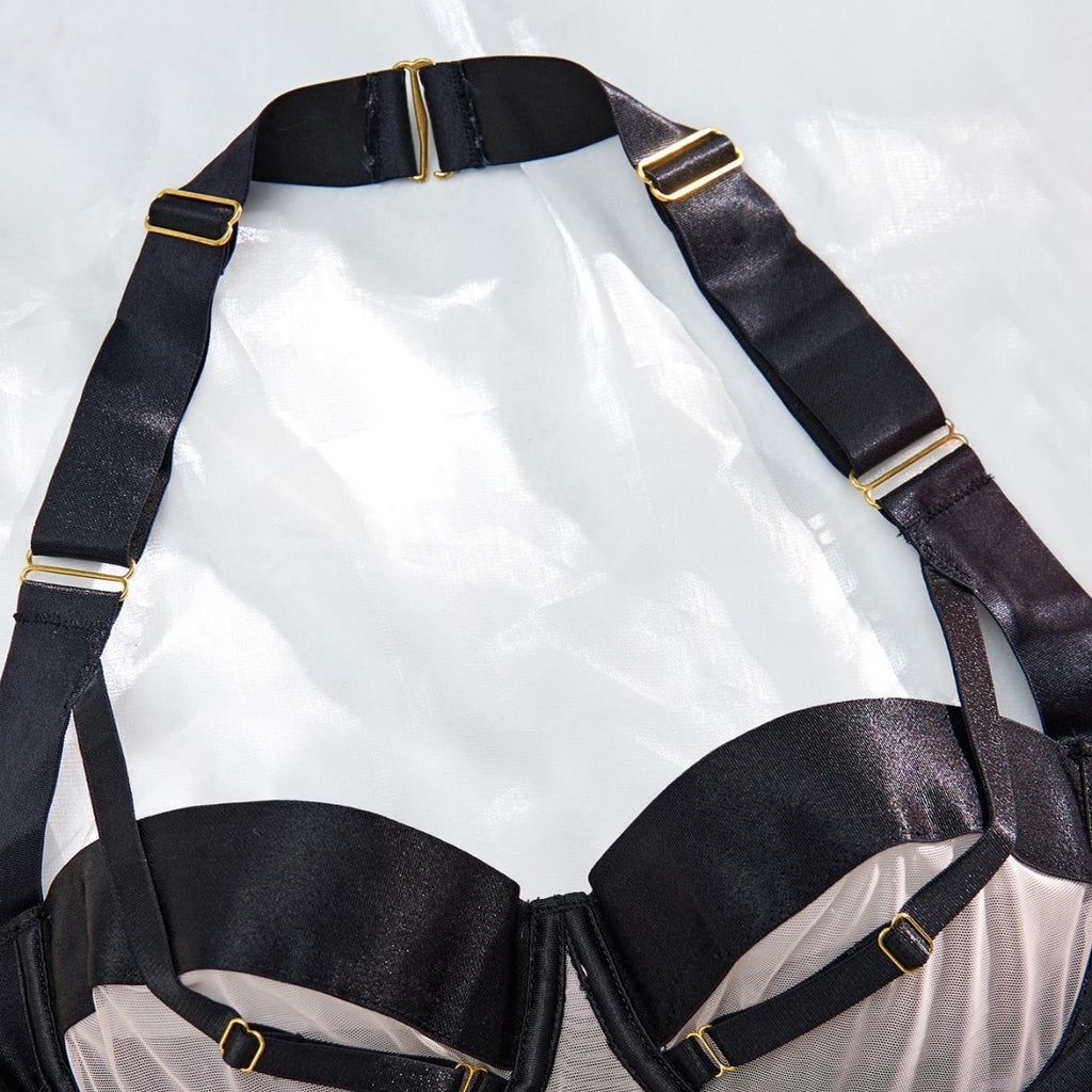 Underwear Metal Connection Buckle Bandage Mesh Joint Sexy Halter Jumpsuit for Women