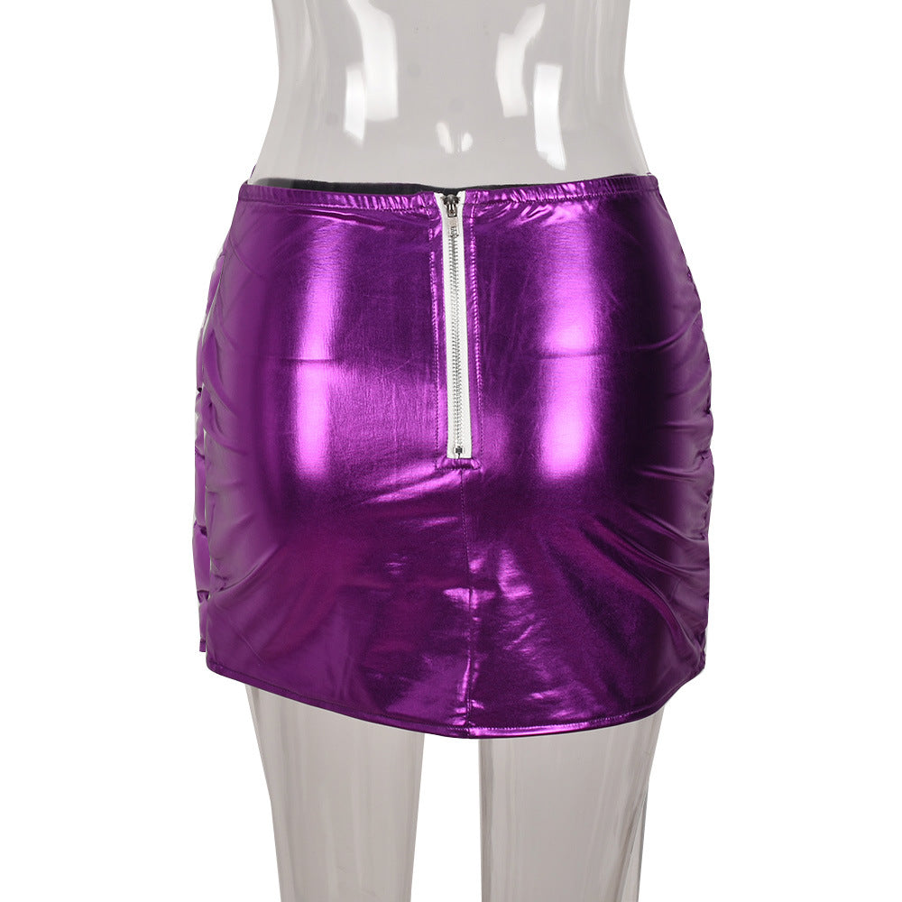 Women Clothing 2022 Spring Summer Skirt Splash-Proof Zipper Glossy Personalized Cotton-Filled Skirt for Women