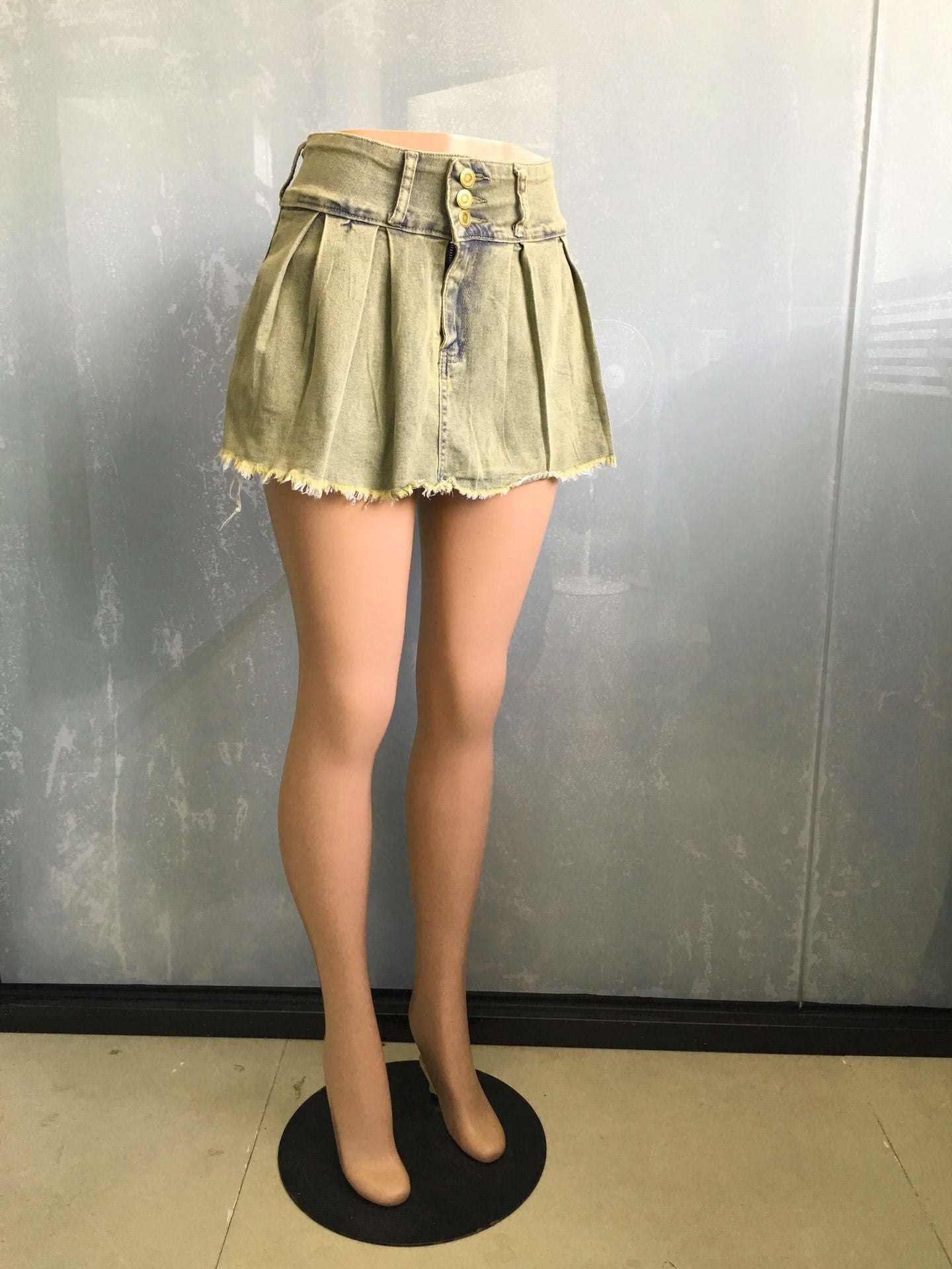 Sexy Slim Fit Comfort Casual High Elastic Faux Two Piece Jeans Shorts Pleated Skirt