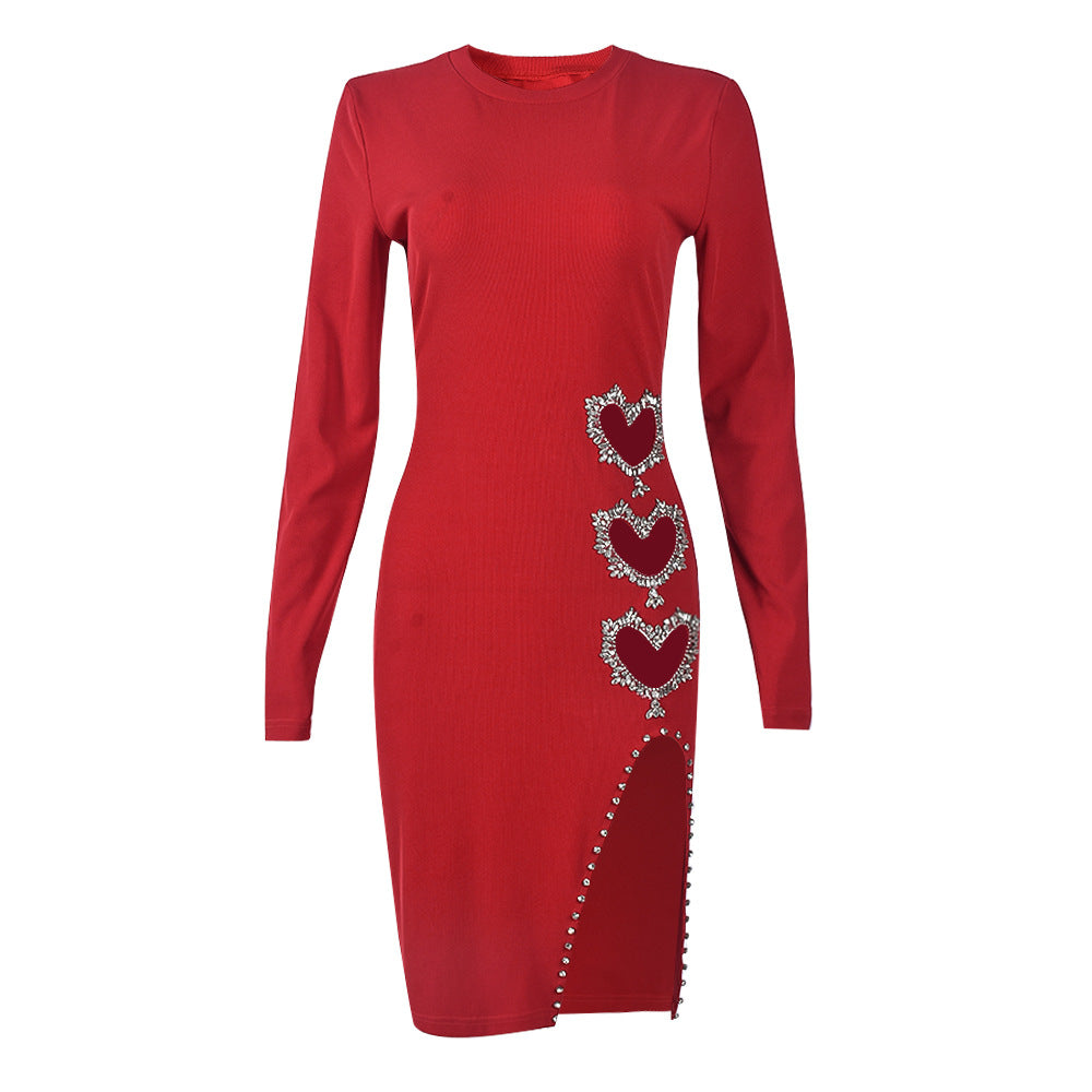 Women Clothing Hollow Out Cutout out Cropped Love Rhinestone Bandeau Sexy Dress Women