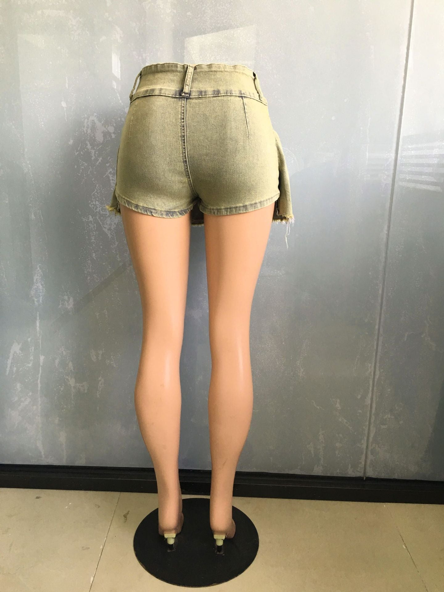 Sexy Slim Fit Comfort Casual High Elastic Faux Two Piece Jeans Shorts Pleated Skirt