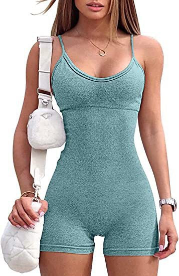 Women Yoga Bodysuit Spaghetti Strap Waist Tight Jumpsuit Sports Jumpsuit