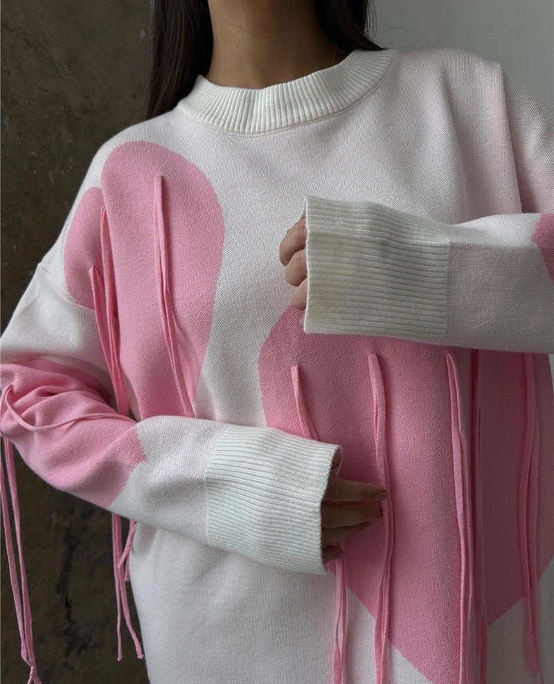 Love Tassel Autumn Winter Sweater Women round Neck Pullover Top Sweater