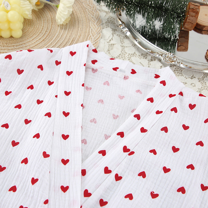 Pure Cotton Ladies' Homewear Heart Printing Nightgown Shorts Two Piece Set Spring Thermal Pajamas