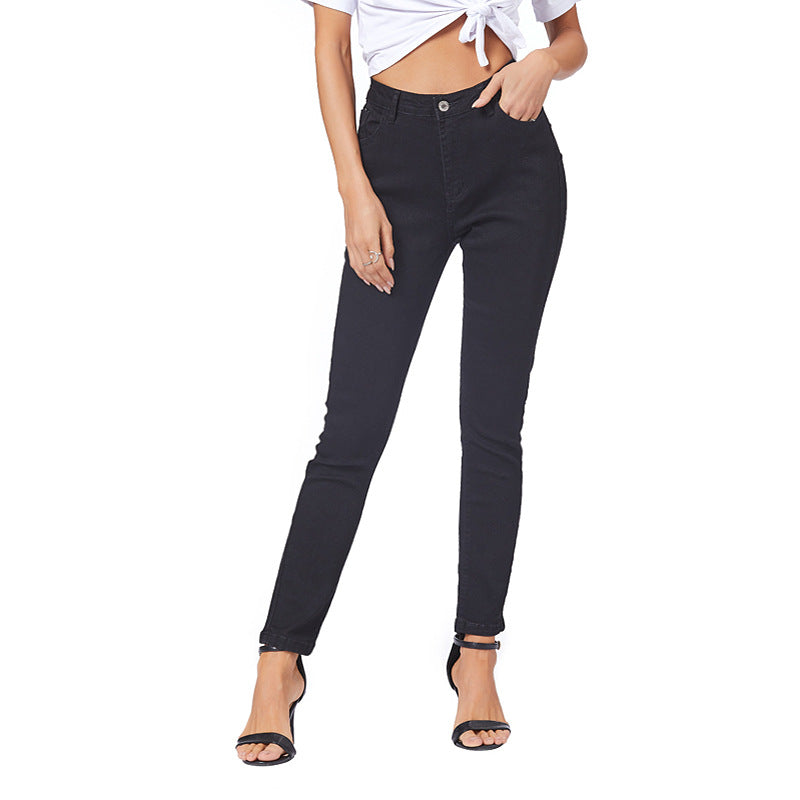 Style Jeans Women Black High Waist Stretch Slim Women Ankle-Tied Pants Trousers