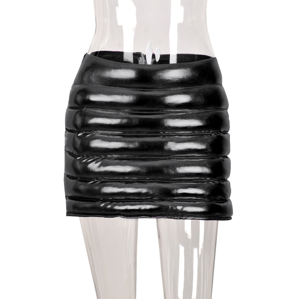 Women Clothing 2022 Spring Summer Skirt Splash-Proof Zipper Glossy Personalized Cotton-Filled Skirt for Women