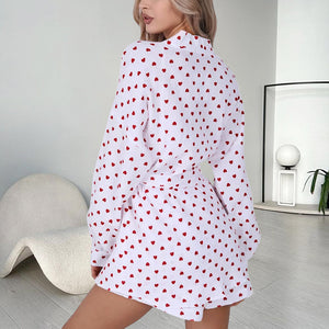 Pure Cotton Ladies' Homewear Heart Printing Nightgown Shorts Two Piece Set Spring Thermal Pajamas