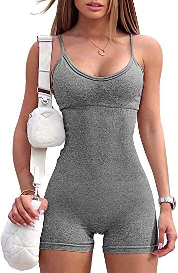 Women Yoga Bodysuit Spaghetti Strap Waist Tight Jumpsuit Sports Jumpsuit