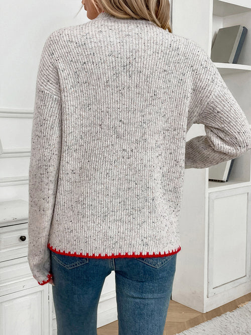Autumn Winter Half Turtleneck Valentine Day Love Pattern Sweater for Women