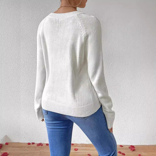 Autumn Winter Cute Love Pattern round Neck Pullover Knitted Sweater