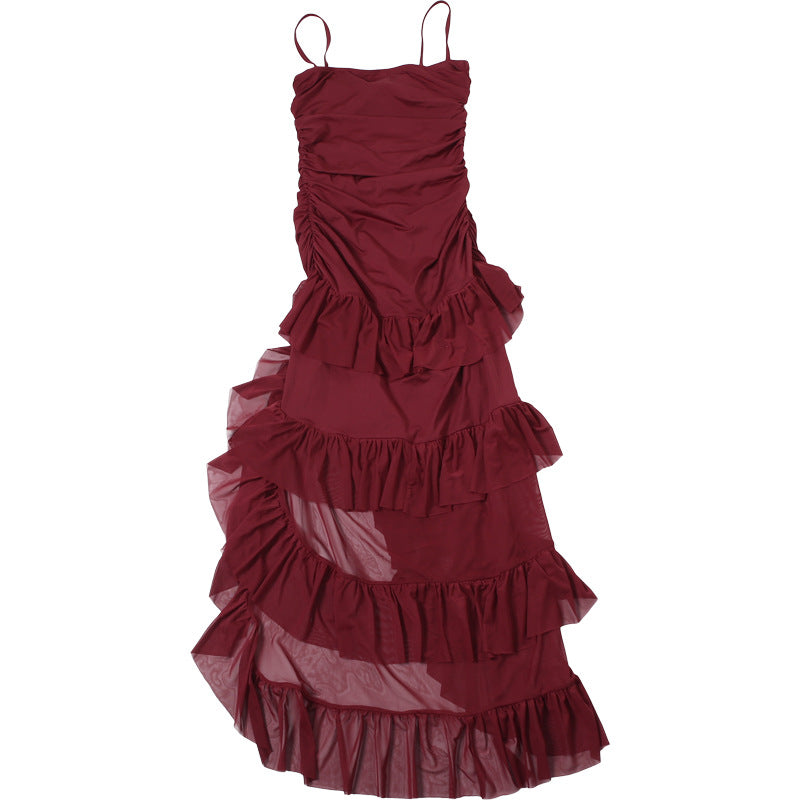 Women Clothing Autumn Winter Sexy Hollow Out Cutout Side Slit Backless Gauzy Sling Dress Women