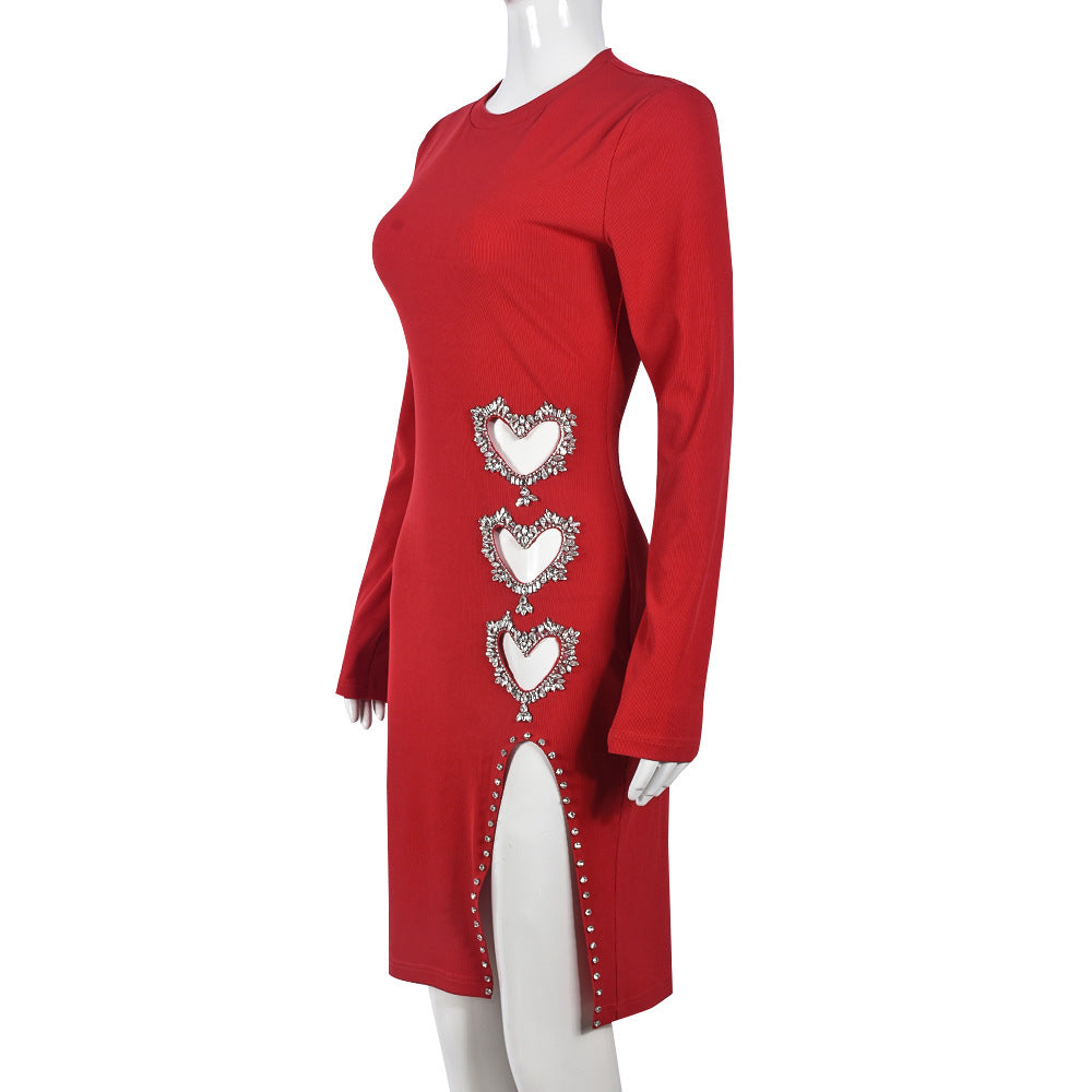 Women Clothing Hollow Out Cutout out Cropped Love Rhinestone Bandeau Sexy Dress Women