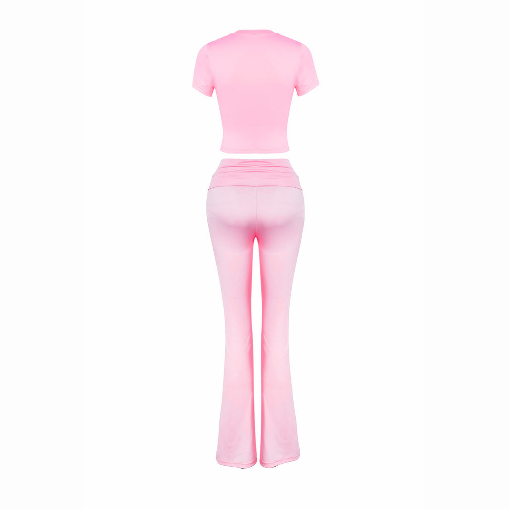 Women Clothing Spring Summer Casual Solid Color Slim Fit Short Sleeve Suit