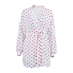 Pure Cotton Ladies' Homewear Heart Printing Nightgown Shorts Two Piece Set Spring Thermal Pajamas