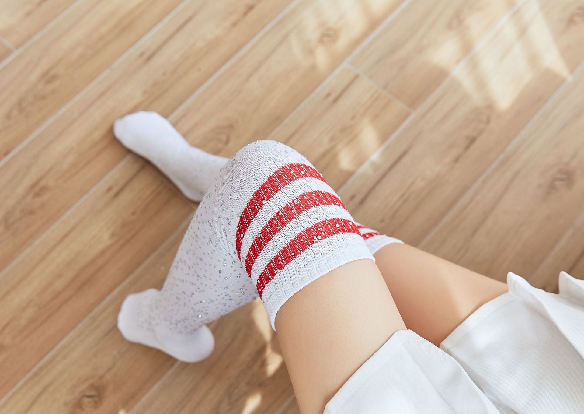 Rhinestone Knee Socks Striped
