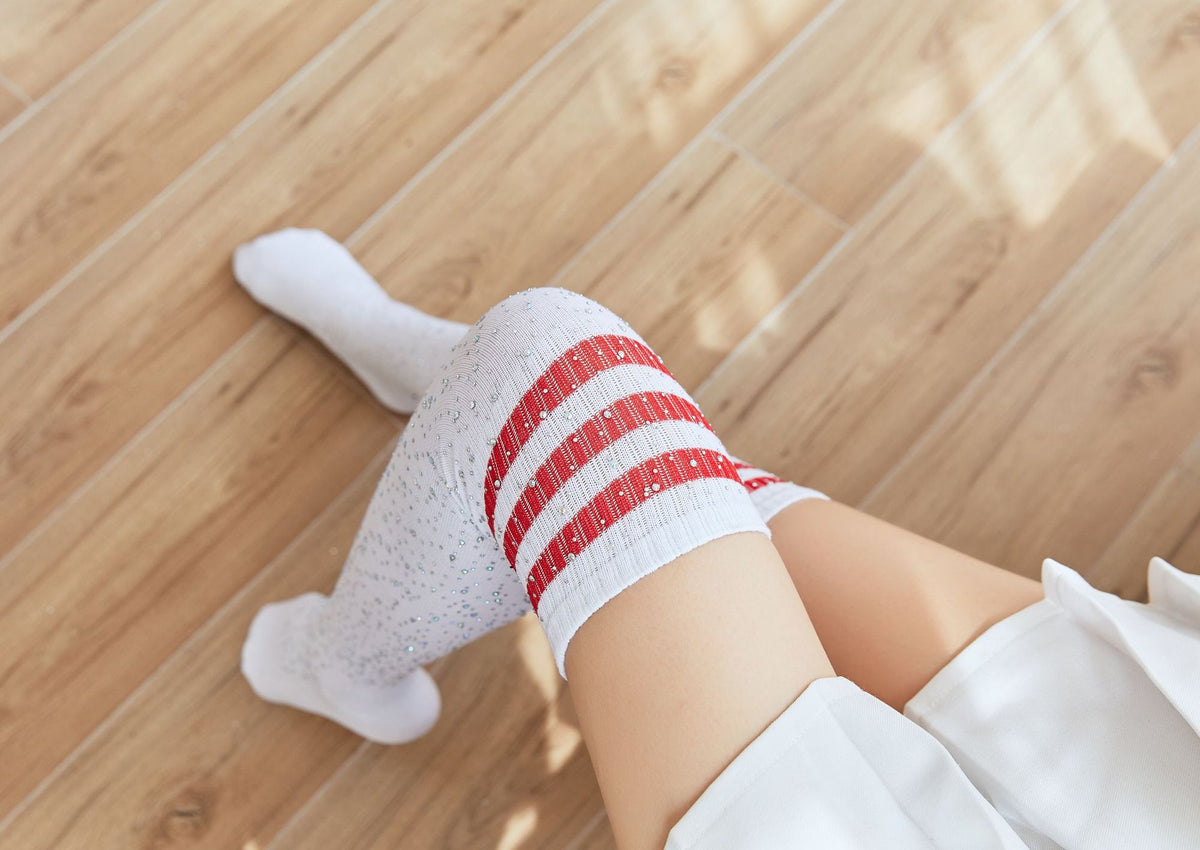 Rhinestone Knee Socks Striped