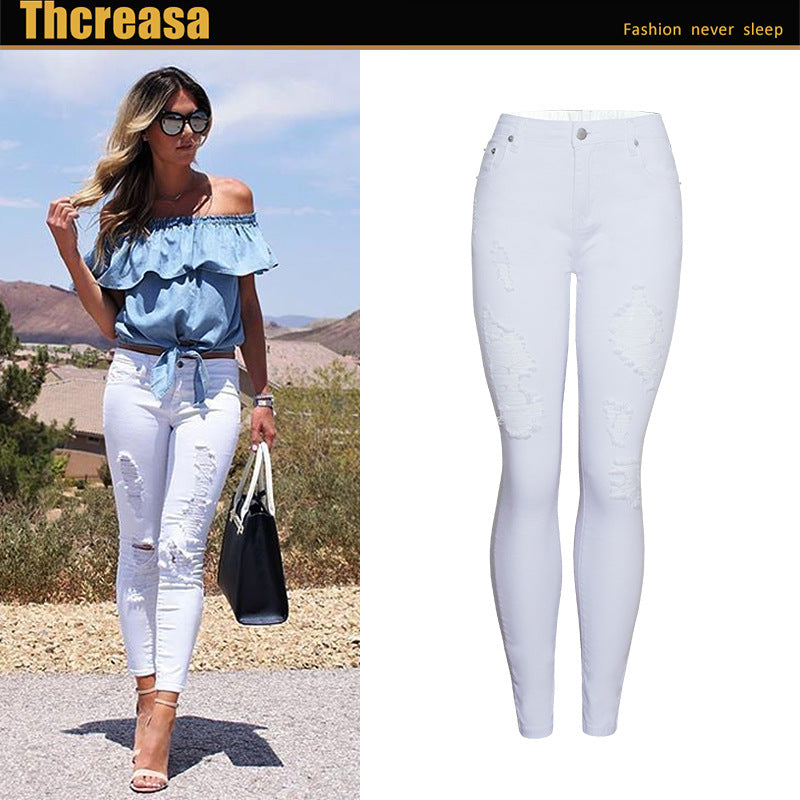 Ripped Ankle-Tied Pants High Waist