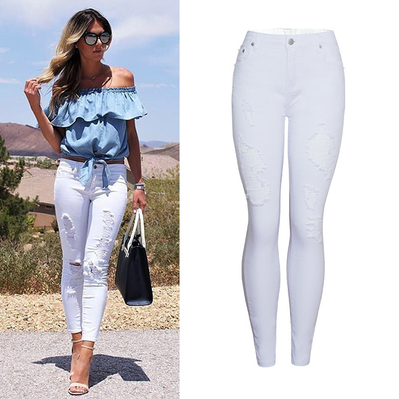 Ripped Ankle-Tied Pants High Waist