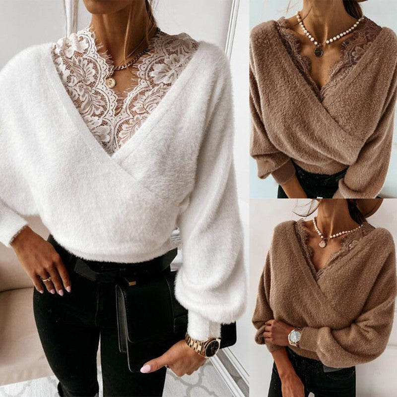 Solid Color Lace Strap Flannel Long Sleeved
