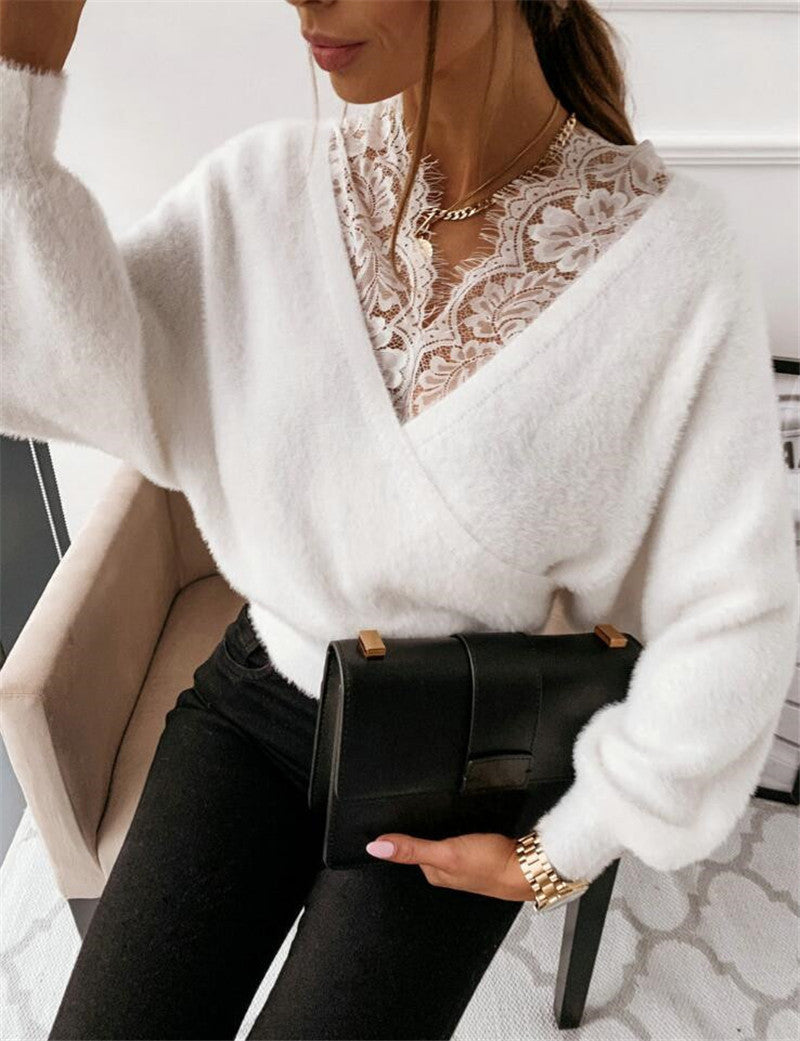 Solid Color Lace Strap Flannel Long Sleeved