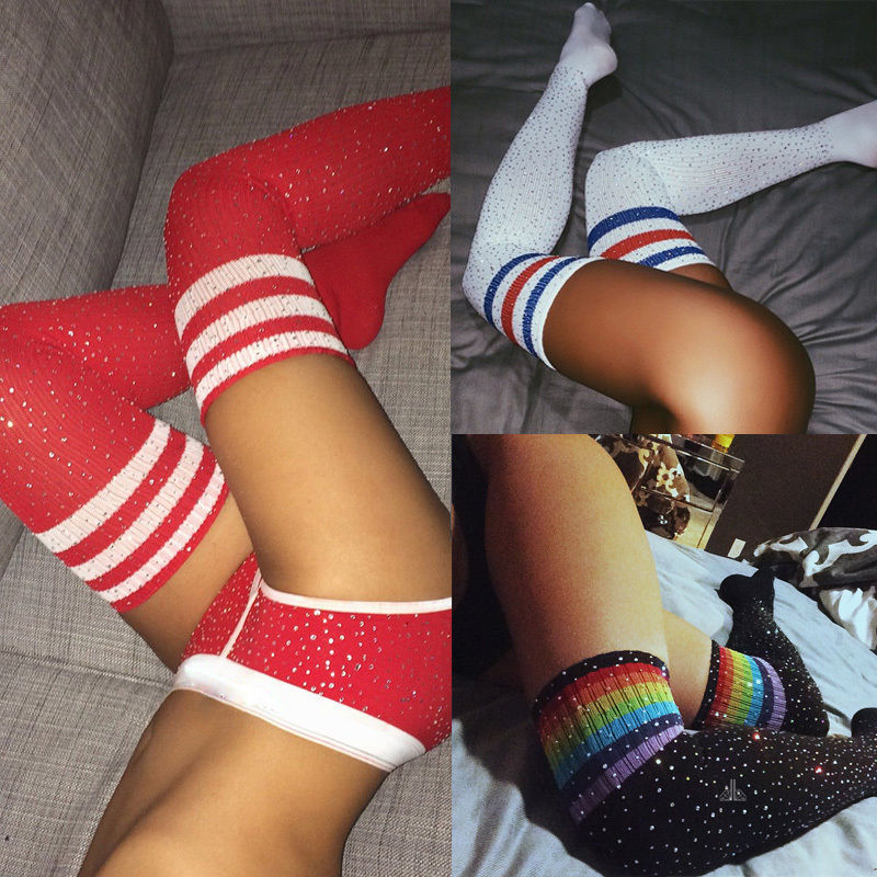 Rhinestone Knee Socks Striped