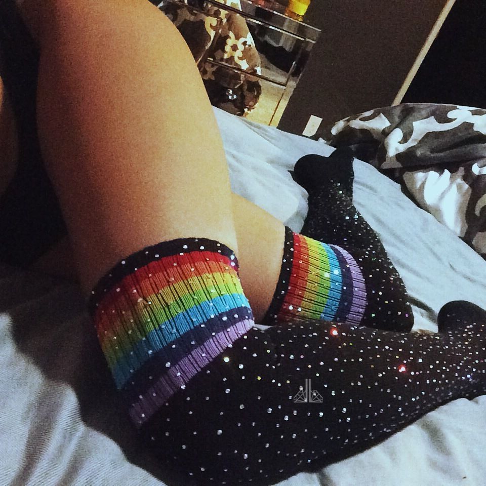 Rhinestone Knee Socks Striped