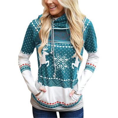 Christmas Printing Pocket Long Sleeve Hooded