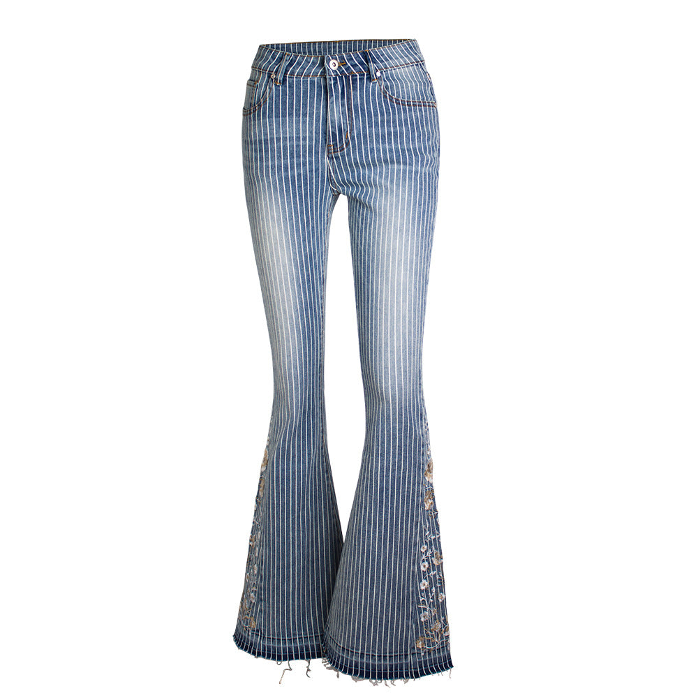 Jeans Women  Women Jeans Trousers Striped Bell-Bottom Pants Plus Size