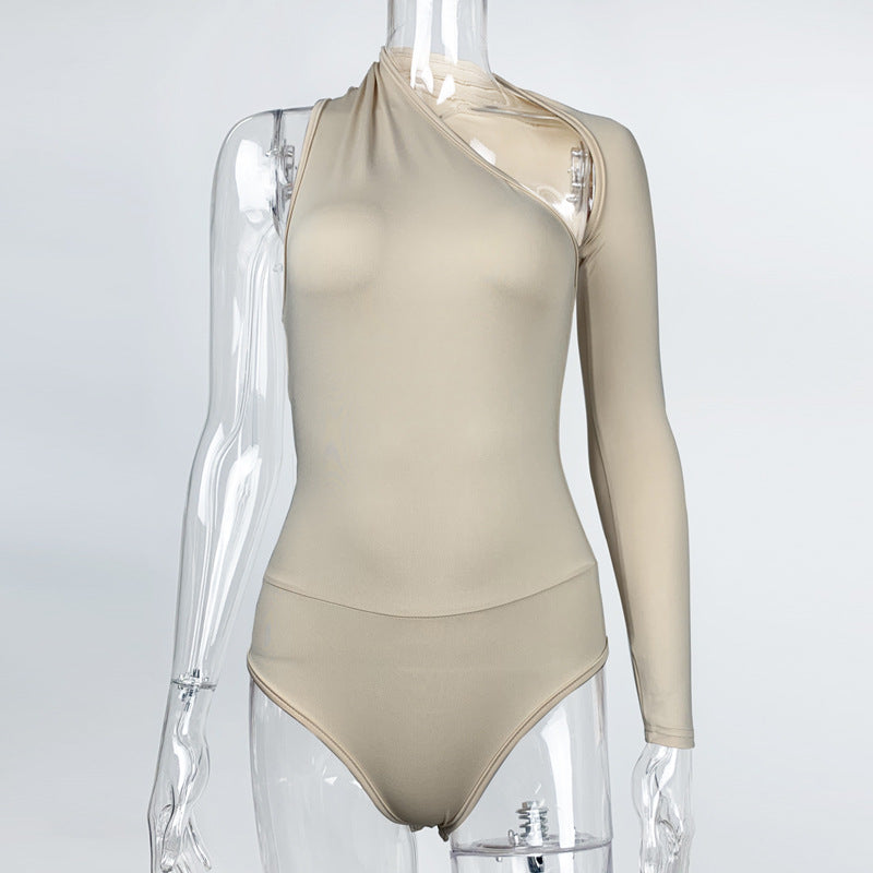 Backless Halter Long Sleeve Tight Jumpsuit