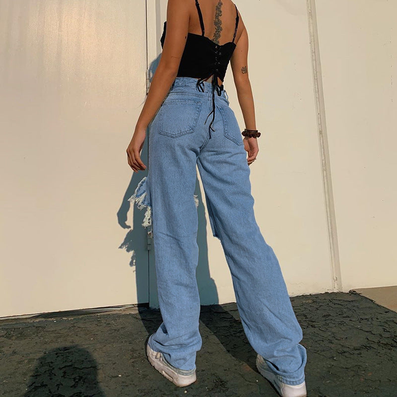 Loose Personality Ripped Straight Casual Pants Jeans