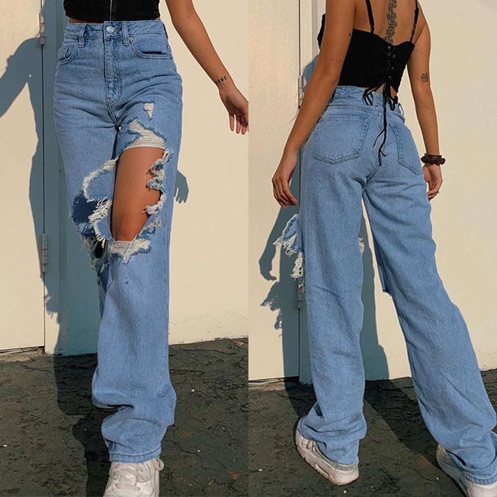 Loose Personality Ripped Straight Casual Pants Jeans