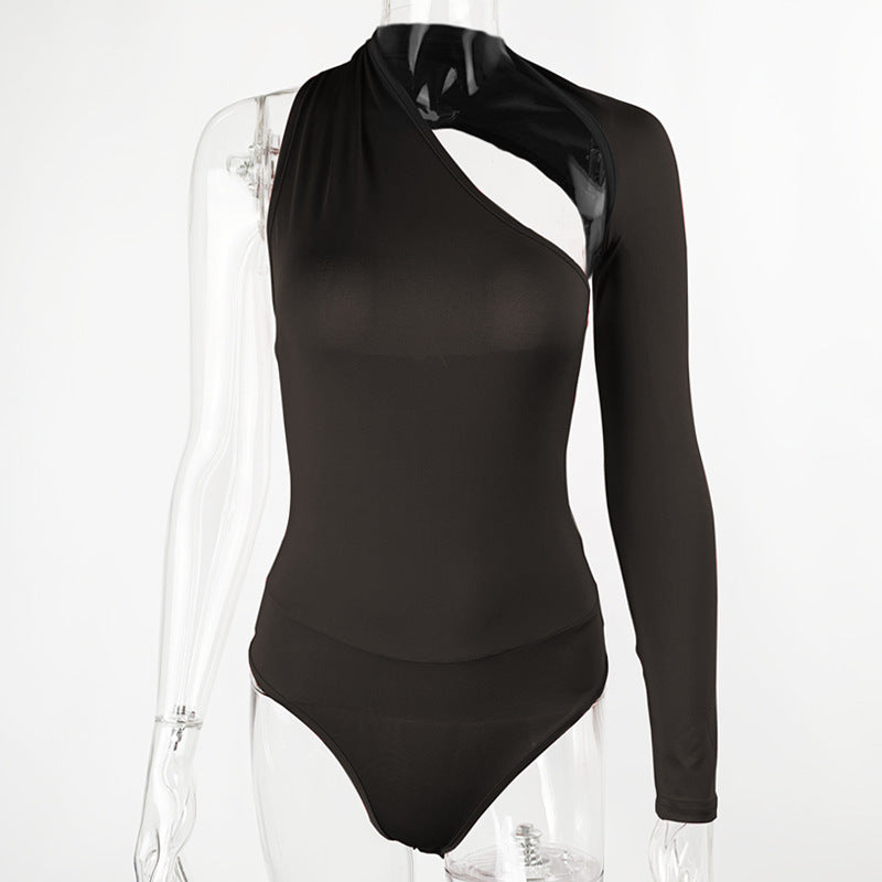 Backless Halter Long Sleeve Tight Jumpsuit